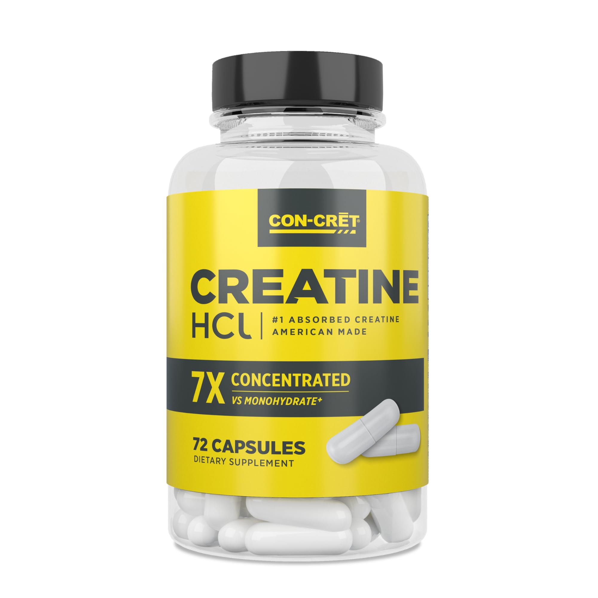 CON-CRET Creatine HCl Capsules for Women and Men, 90 Count | No Bloating or Water Retention, Muscle, Strength & Cognitive Support, USA Made, NSF Certified