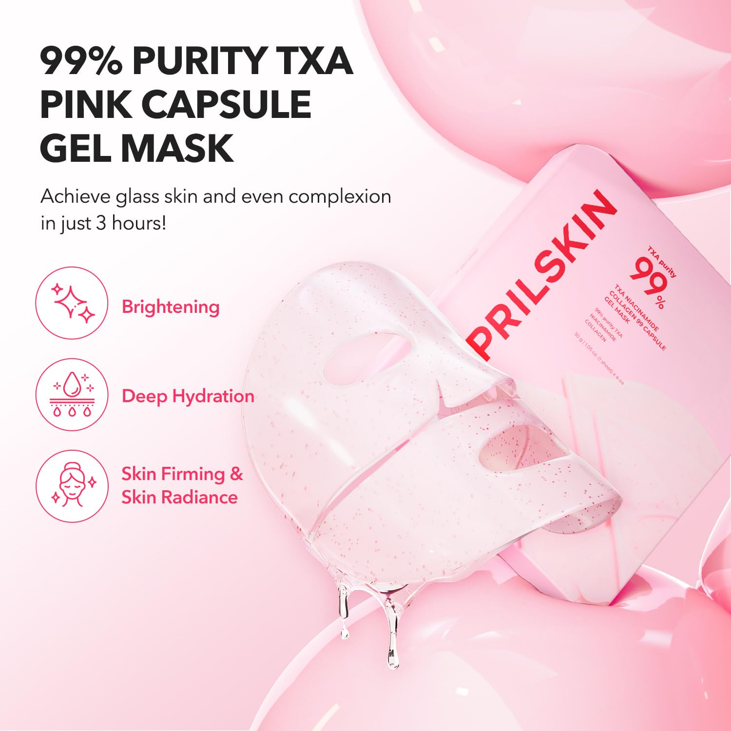 APRILSKIN TXA Pink Capsule Gel Mask 4EA | Overnight Gel Mask with Tranexamic Acid - Hydrating & Firming, Uneven Skin Tone, 30g 4ea