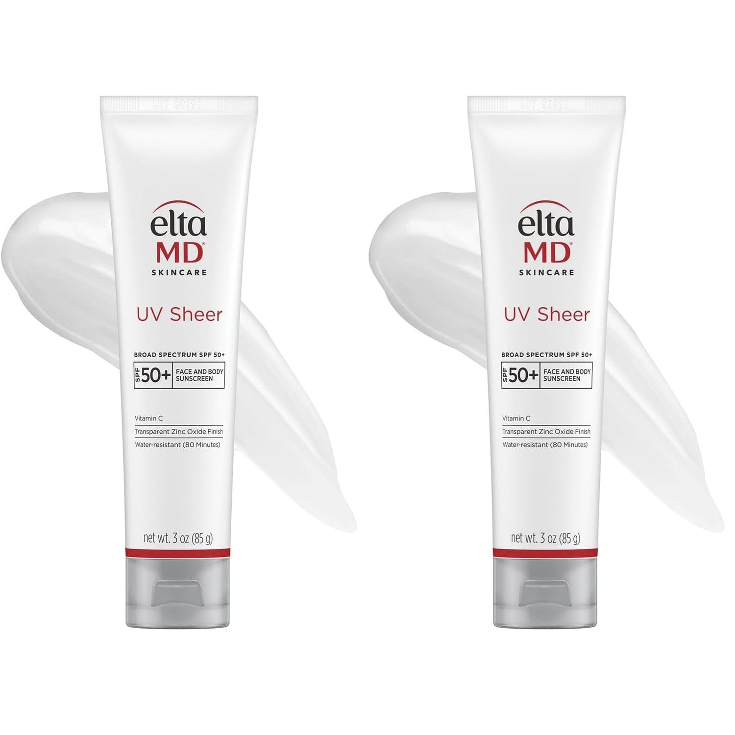 EltaMD UV Sheer Face and Body Sunscreen SPF 50+,Oil Free,No White Cast Sunscreen for Face and Body,Zinc Oxide Formula,3.0 oz Tube,(Pack of 2)