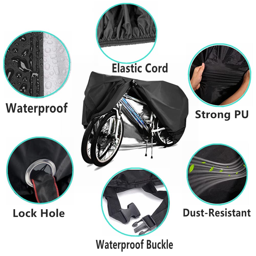Bike Covers for 2 or 3 Bikes, 2XL Size Outdoor Waterproof & Anti-UV Bicycle Covers with Lock Hole for Mountain Road Electric Bikes