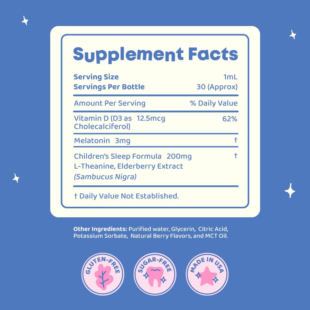 JoySpring SleepBerry Kids Melatonin 3mg Drops, Berry, 1 fl oz, 30 Ct | With L-theanine and Vitamin D plus soothing botanicals, supports calm, restful nights, non-habit forming, sugar-free