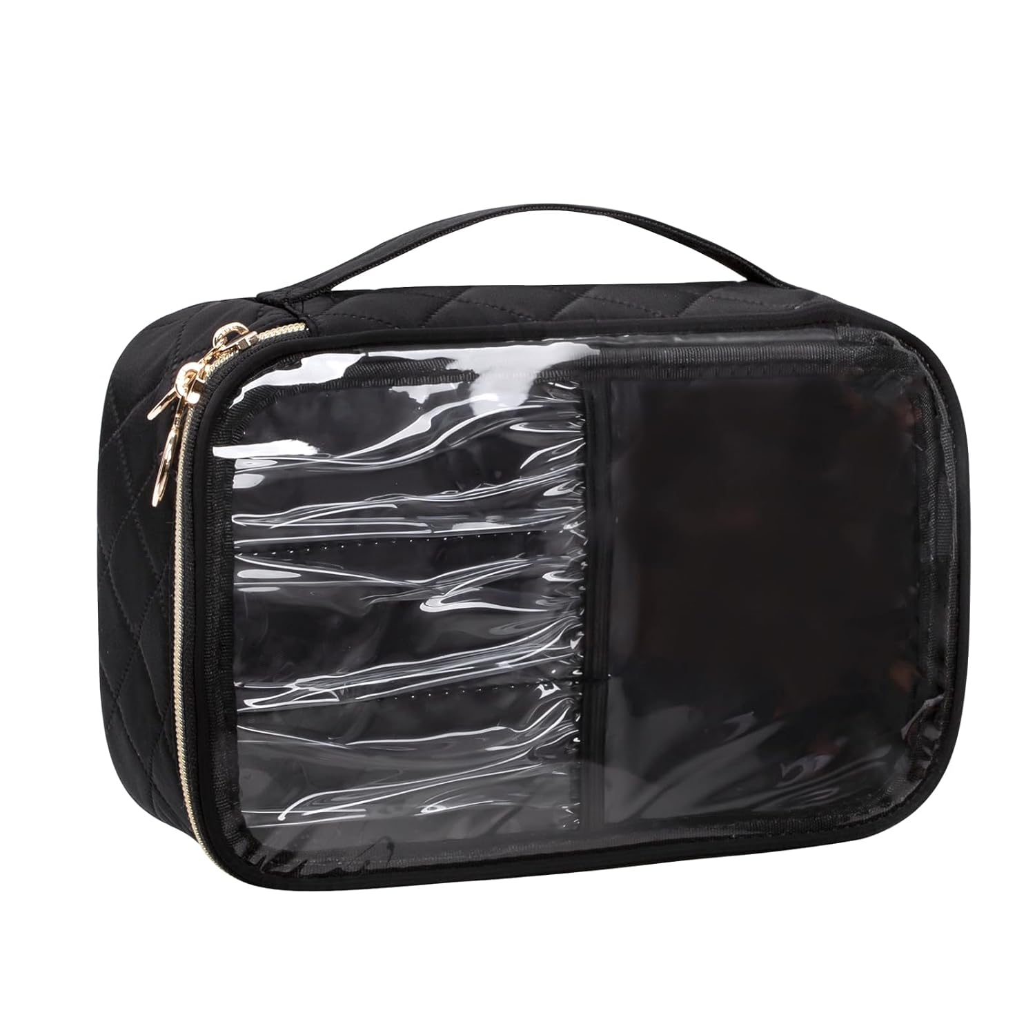 Buy now OCHEAL Makeup Bag, Double Layer Cosmetic Bag, Large Capacity New Look Clear Cosmetic Case for Women Travel Beauty Essentials, Multiple Compartments Makeup Case Organizer Zipper Pouch -Black Small 003_Large Nylon Black at indiglob india