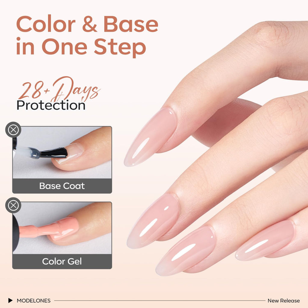 modelones Rubber Base Gel Polish Set 6 French Tip Color Builder Base | Milky White Pink Nude Blush Strengthener for Weak Nails Apex Building Long Last Soak Off U V DIY Manicure Builder in a Bottle