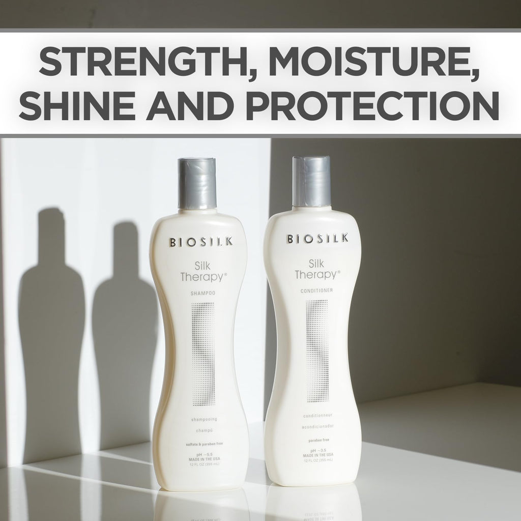 BioSilk Silk Therapy Duo Set, Shampoo & Conditioner for Gentle Cleansing, Moisturizing & Shiny Hair, Smooth, Replenished Hair, Sulfate-Free, Paraben-Free, Cruelty-Free, 12 Oz Each (Pack of 2)