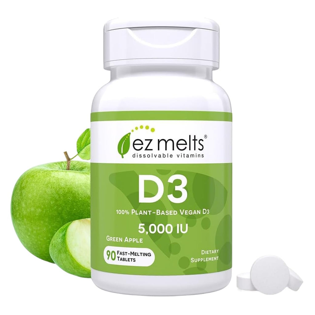 EZ Melts Dissolvable Vitamin D3 5,000 IU & K2 120 mcg, 180 Tabs, Green Apple