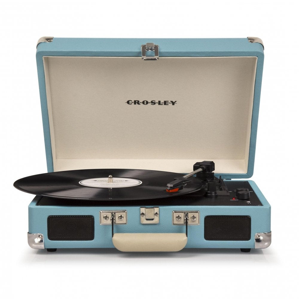 Buy now Crosley CR8005D-TU Cruiser Deluxe Vintage 3-Speed Bluetooth Suitcase Vinyl Record Player Turntable, Aqua at indiglob india