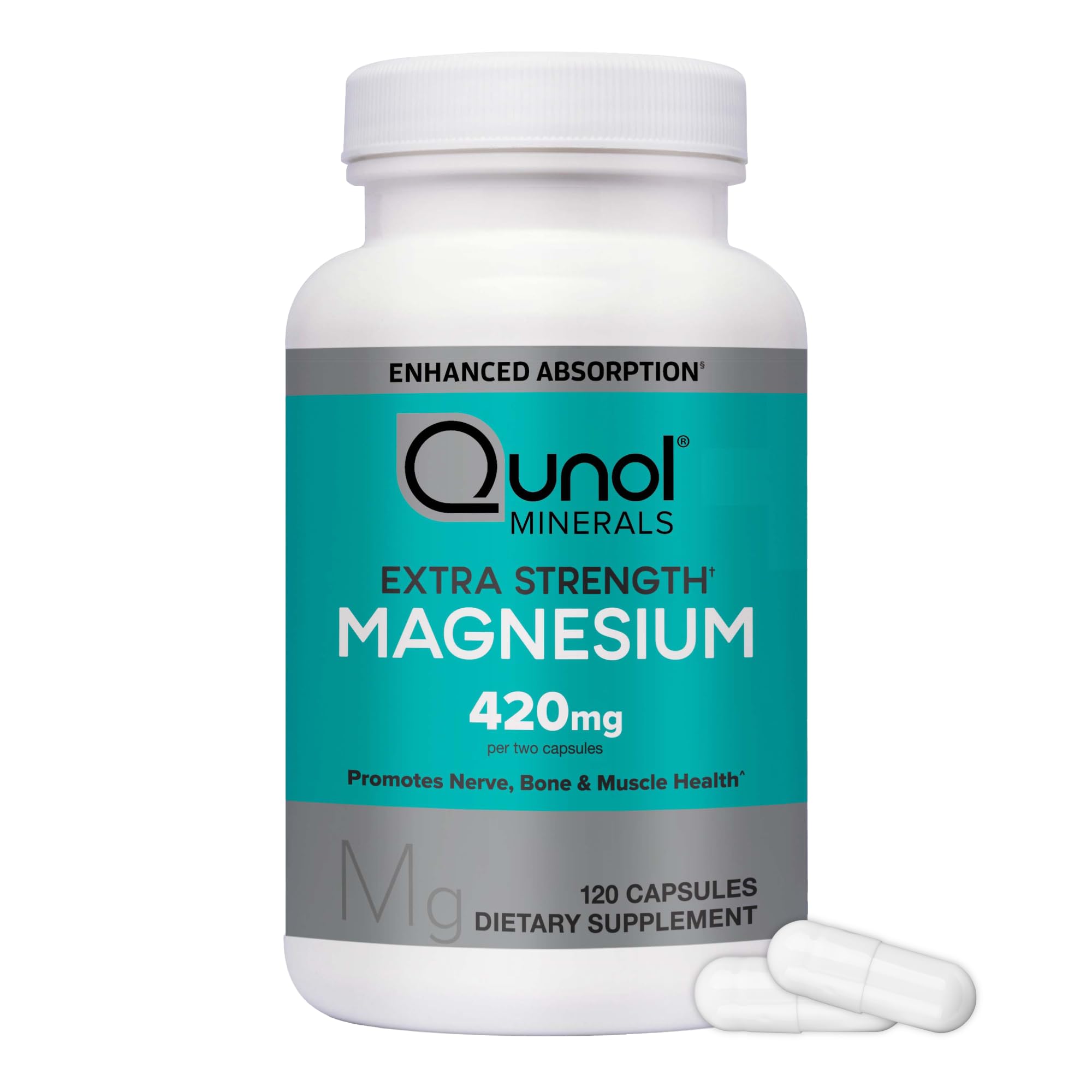 Qunol Magnesium 420mg, Extra Strength, High Absorption, Vegetarian, 120ct | 100% Daily Value, Supports Nerve, Bone & Muscle Health, Cognitive Performance, Healthy Stress Response; Gluten-Free, Non-GMO