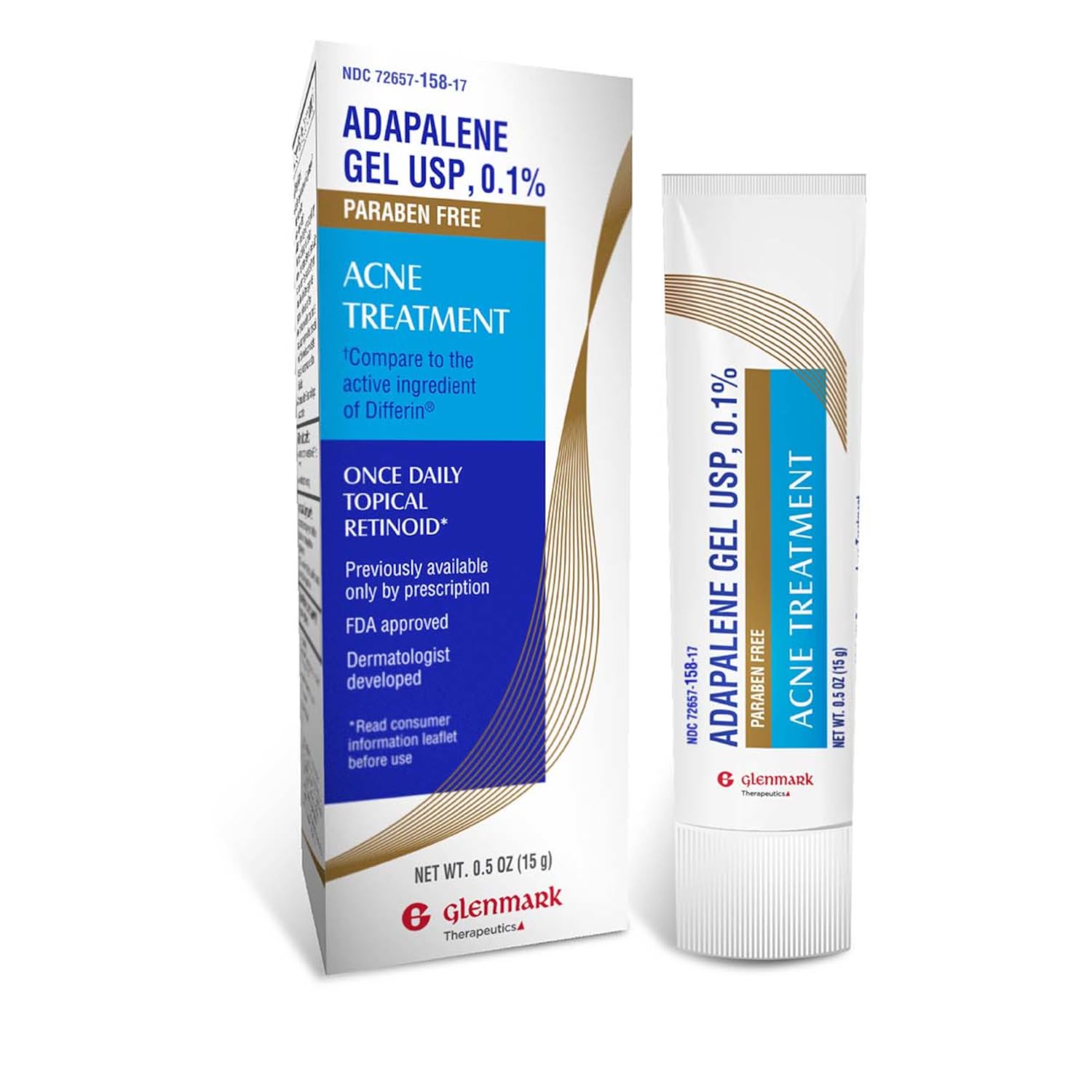 Glenmark Therapeutics Adapalene Gel 0.1% Acne Treatment, Paraben Free Topical Retinoid Cream for Face, Helps Clear and Prevent Acne and Clogged Pores, 15g Tube