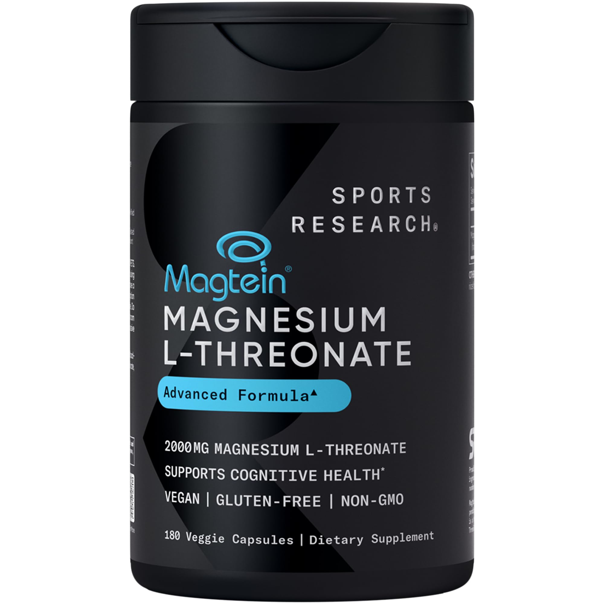 Sports Research® Magnesium L-Threonate 2000mg w/Magtein®, 90 Count | 2000mg/144mg Elemental Mag per Serving - Brain & Sleep Support - Vegan, Non-GMO, Gluten-Free