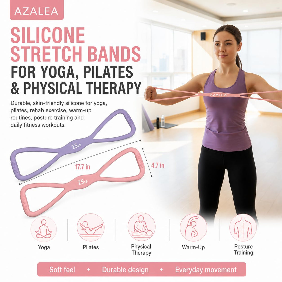 AZALEA Figure 8 Resistance Bands, Silicone Stretch Bands with Handles