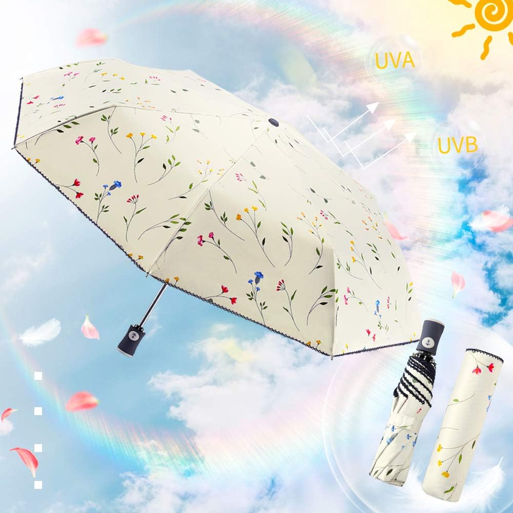 Buy now DBA FDJASGY Sun Umbrella Compact Folding Travel Umbrella Auto Open and Close for Windproof, Rainproof & 99.9% UV Protection Parasol with Black Anti-UV Coating at indiglob india