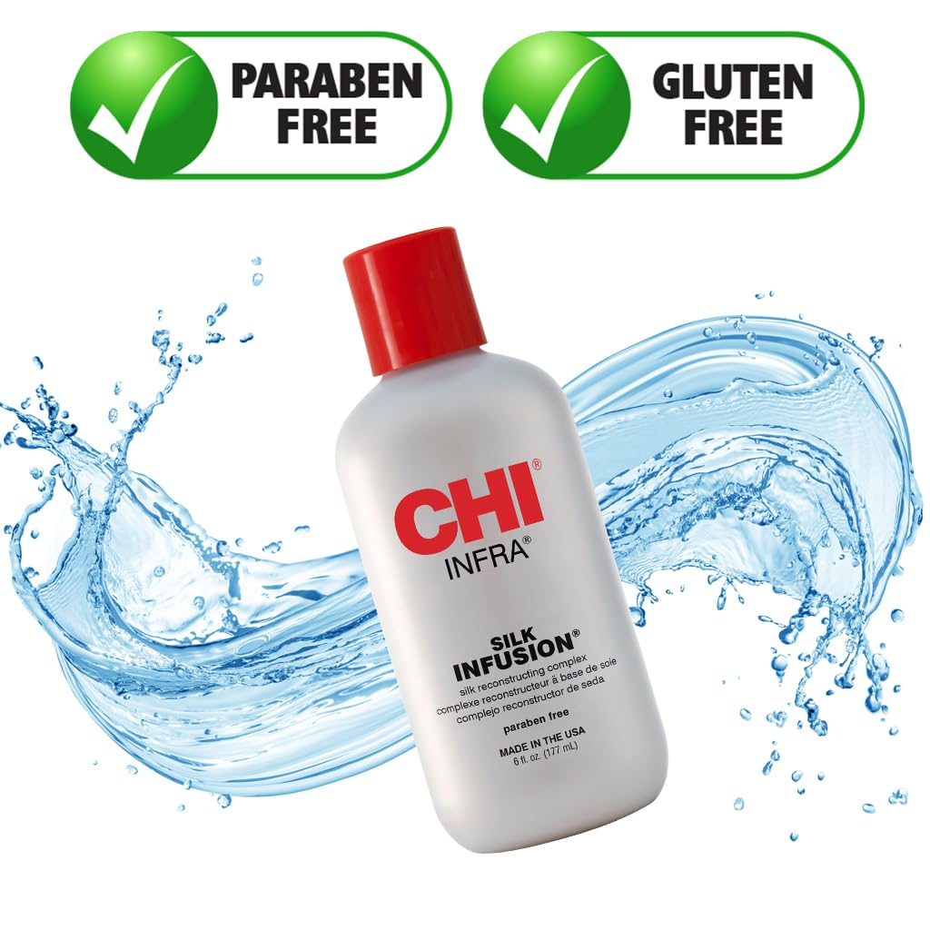 CHI Infra Silk Infusion, Silk Reconstructing Leave-In Hair Treatment for Creating Smooth, Shiny, Strong Hair, 6 Oz