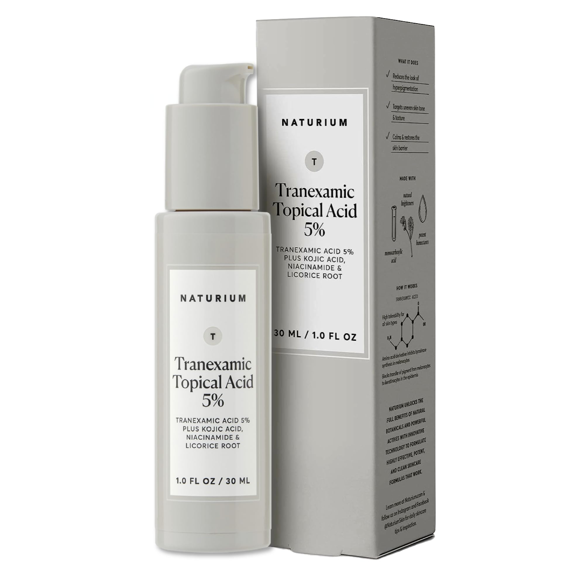 Naturium Tranexamic Topical Acid 5%, Face & Skin Care, 1 fl oz | Serum for Even Tone & Texture, Targets Dark Spots, Boosts Radiance with Kojic Acid, Niacinamide & Licorice Root