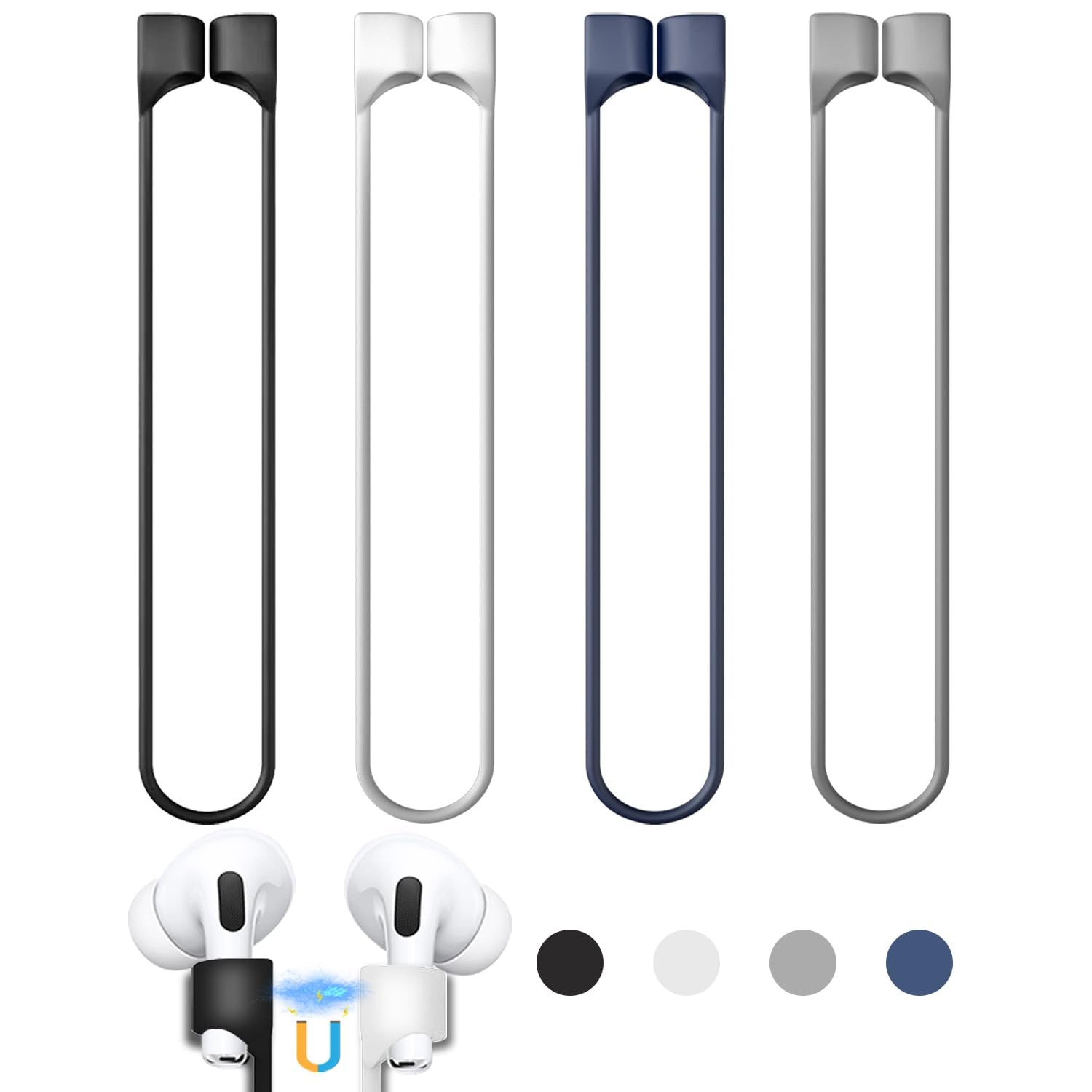 Buy now 5 Pack Ultra Strong Magnetic AirPods Pro Straps, Anti-Lost Neck Cord for AirPods Pro 3 2025,AirPods 4th, AirPods Pro 2nd/1st, AirPod 3rd, AirPod 2nd/1st - 5 Pcs Silicone Sports Lanyard and 2 Ear Hook A1- Black+white+deep Blue+grey at indiglob india