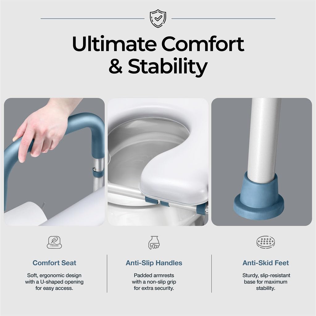 Toilet Seat Riser for Seniors, Adjustable Height & Width, 400lb