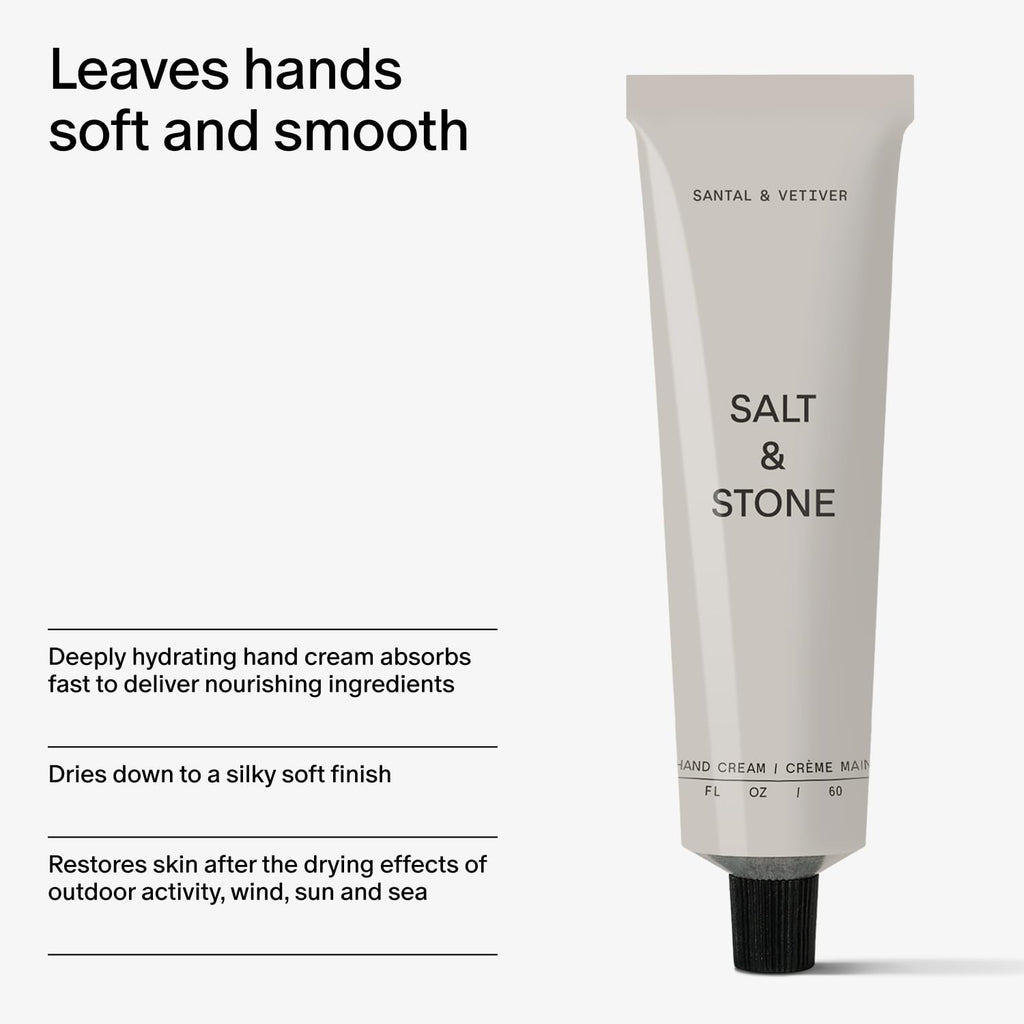Salt & Stone Hand Cream, Hand Lotion, Women & Men, Santal & Vetiver 2 fl oz | Hand Lotion, Hydrates, Nourishes & Softens Skin, Restores Dry Skin, Fast-Absorbing, Free of Parabens & Phthalates