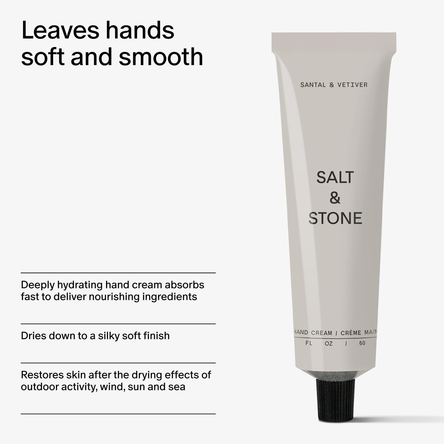 Salt & Stone Hand Cream, Hand Lotion, Women & Men, Santal & Vetiver 2 fl oz | Hand Lotion, Hydrates, Nourishes & Softens Skin, Restores Dry Skin, Fast-Absorbing, Free of Parabens & Phthalates
