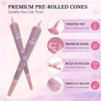 ZAPWRAP 72 PCS Pink Pre Rolled Cones| Ice Cream Flavor | King Size Rolling Paper Cone with Loader and Packing Sticks with Heart Patterns | Valentine's