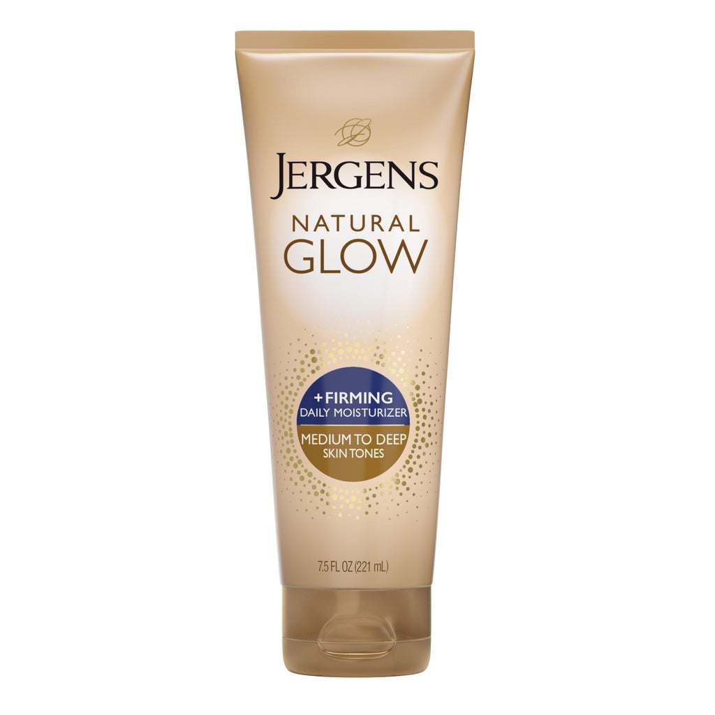Jergens Natural Glow + Firming Daily Moisturizer Medium to Tan Skin Tones 7.5oz | Gradual Sunless Tanner, Collagen and Elastin, Firms Skin, Reduces Cellulite, Daily Moisturizer, Medium to Deep Skin Tone
