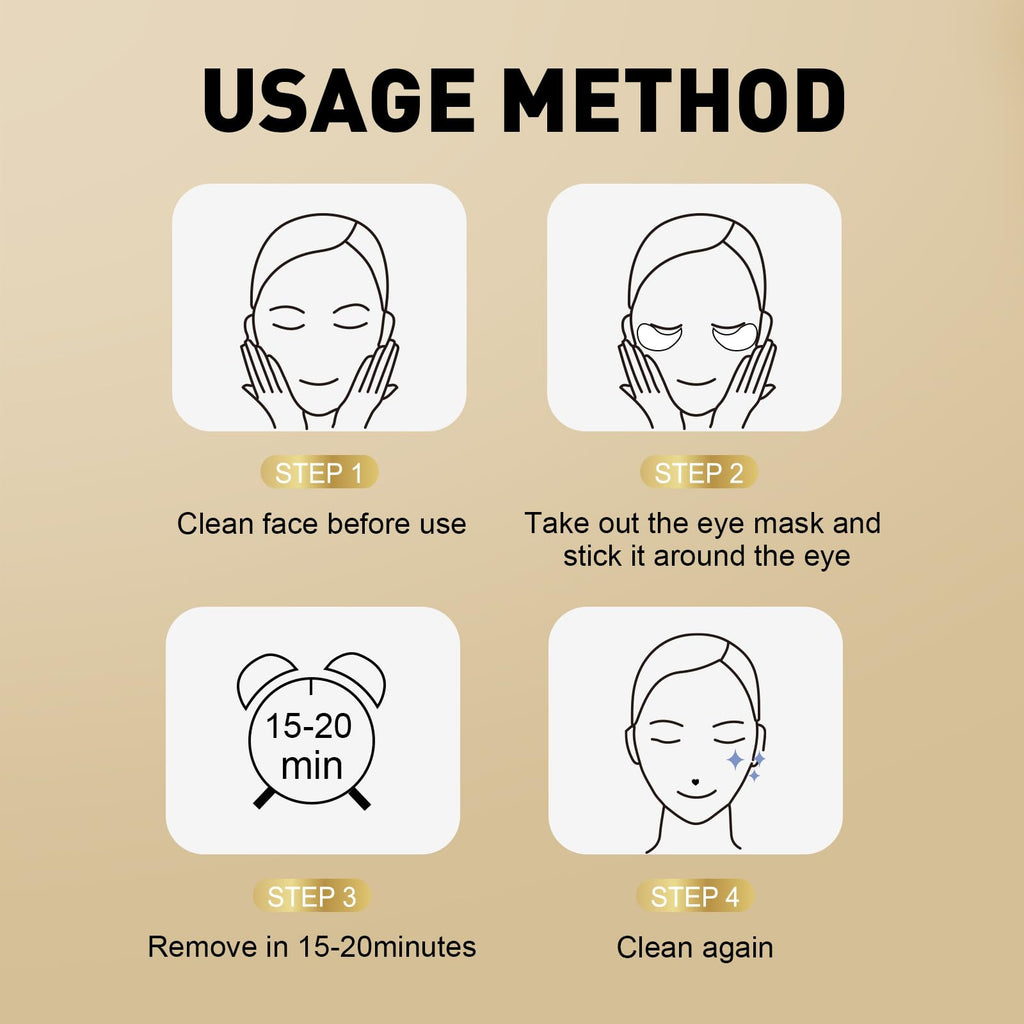 CHMI 24K Gold Under Eye Patches 50 Pairs Collagen, Dark Circles, Wrinkles | Puffy looking eyes, collagen skin care, hydrating eye mask, hydrogel, hyaluronic acid, vitamin E, men & women, travel, gift