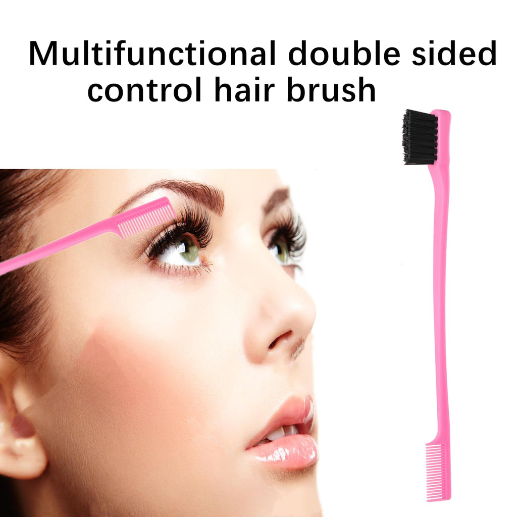6Pack Double Sided Edge Control Hair Brush，Pink Purple Black | Professional Edge Control Hair Brush Comb Set, Dual-Sided Bristle Design