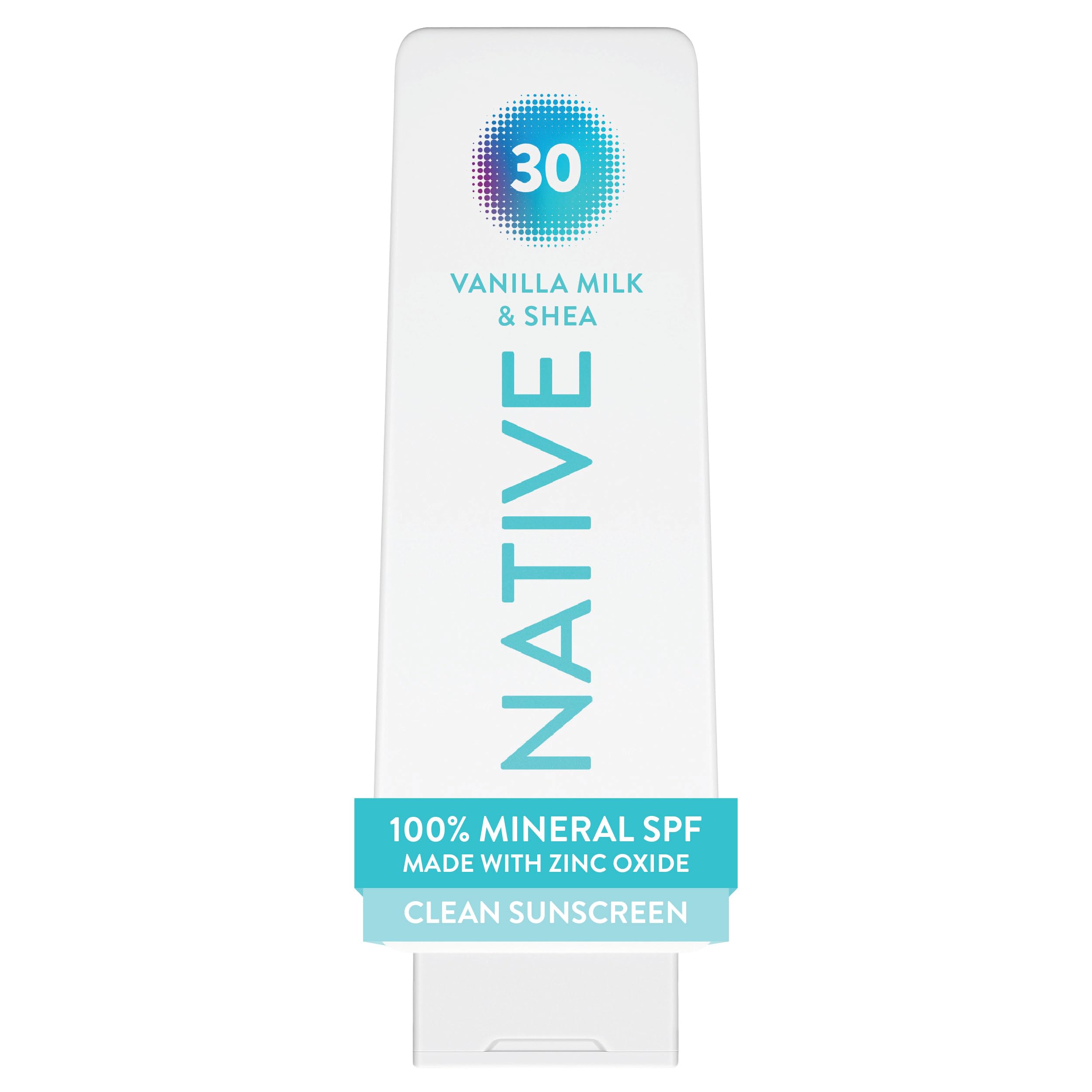 Native Mineral Sunscreen Lotion SPF 30, Vanilla Milk & Shea Scent, with 100% Mineral Zinc Oxide for Face & Body, Hawaii Compliant, Vegan, No White Cast - 7 oz