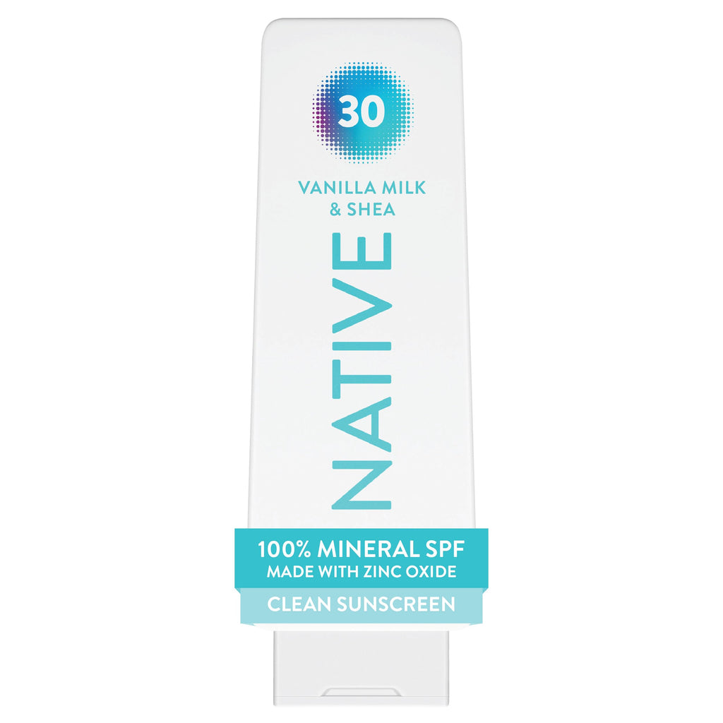 Native Mineral Sunscreen Lotion SPF 30, Vanilla Milk & Shea Scent, with 100% Mineral Zinc Oxide for Face & Body, Hawaii Compliant, Vegan, No White Cast - 7 oz