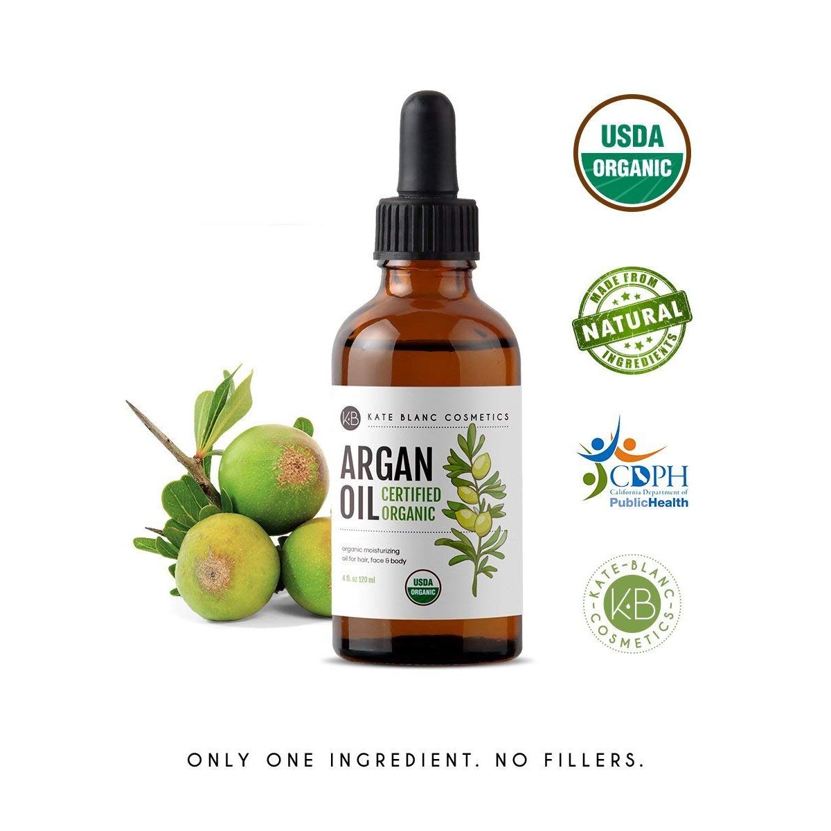 Buy now Kate Blanc Cosmetics Argan Oil for Hair, Face & Skin from Morocco (4oz, USDA Certified Organic, Cold Pressed & 100% Pure, Light) at indiglob india