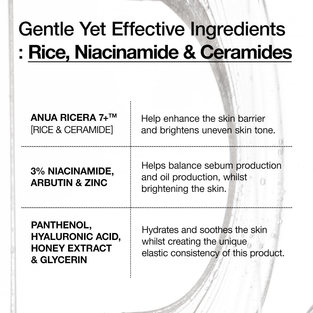 Anua Rice Ceramide 7 Hydrating Barrier Serum, 1.69 fl oz | Moisturizing Face Serum, Non-comedogenic, Hyaluronic Acid, Niacinamide, Lightweight, Fragrance Free, Sensitive Dry Skin