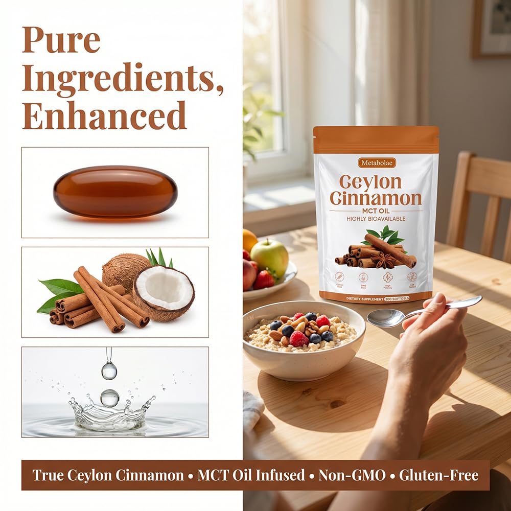 Metabolae Ceylon Cinnamon SoftGels with MCT Oil, Highly Bioavailable Herbal Extract, Non-GMO, Gluten Free - 300 Softgels (1pcs)