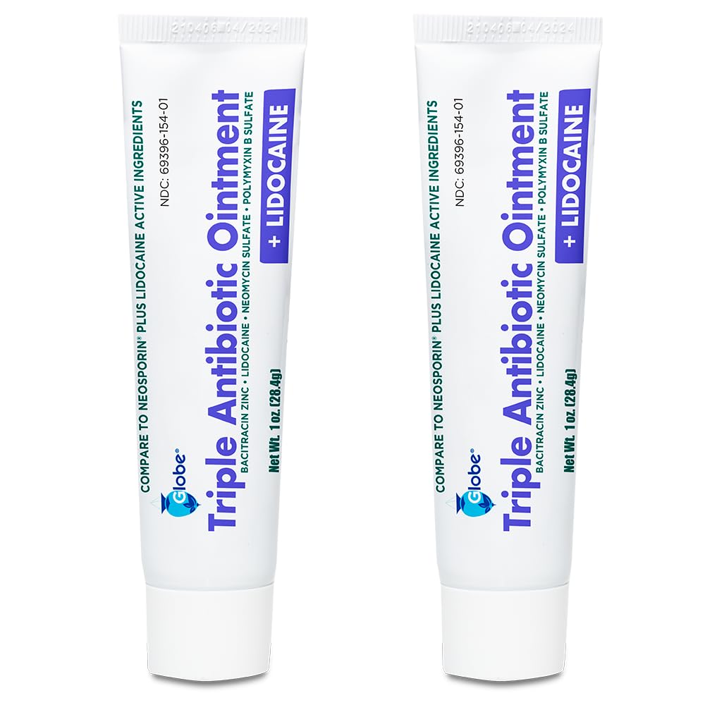 Globe Triple Antibiotic Ointment With Lidocaine, 2 Pack, 1 oz Tubes