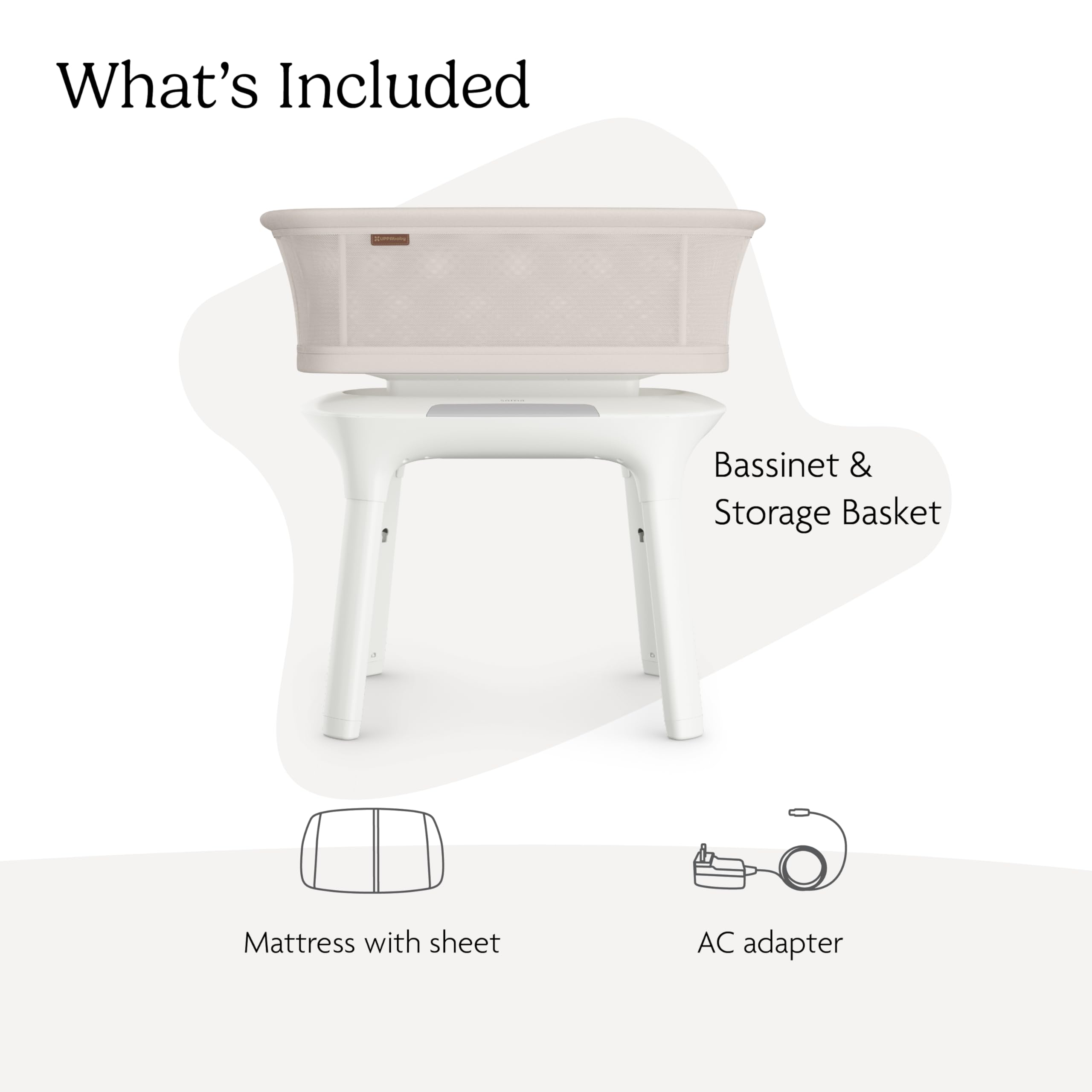 Buy now UPPAbaby Soma Smart Bassinet ƒ?? 5 motions + 5 speeds + 4 Sounds with MotionSync Technology ƒ?? Height Adjustable ƒ?? Included Mattress, Sheet + Storage Basket ƒ?? Charlie (Sand M??lange) at indiglob india