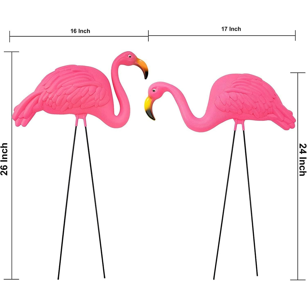 GIFTEXPRESS Pink Flamingos Yard Decorations - 2 Pack Extra Large 24" Tall Plastic Flamingo Statue w/Metal Stakes - Lawn Ornaments & Garden Decor for Outdoor Parties