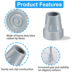 Crutch Tips, 2 Pack 7/8 inch Heavy Duty Replacement Cane Tips Rubber Crutch Tips for Walking Canes, Walking Sticks, Gray