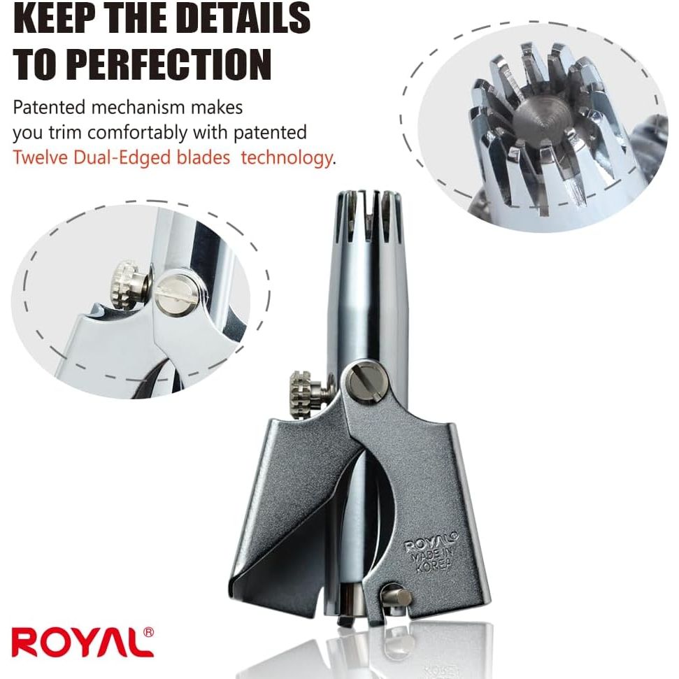 Buy now ROYAL [Made in Korea] Nose Hair Trimmer for Men Set, Birdie Set, with Nail Clippers and Tweezers, Manual, Battery-Free, Waterproof, Painless with Twelve Dual-Edged Blades, Patented Mechanism RET-4 at indiglob india