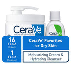 CeraVe Moisturizing Cream & Hydrating Facial Cleanser Set for Dry Skin | Travel Essentials Combo Pack with 1oz Cleanser and 16oz Cream with Pump For Dry Skin Relief