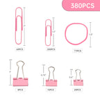 Pink Binder Clips Paper Clips,380 PCS Assorted Sizes Paperclips