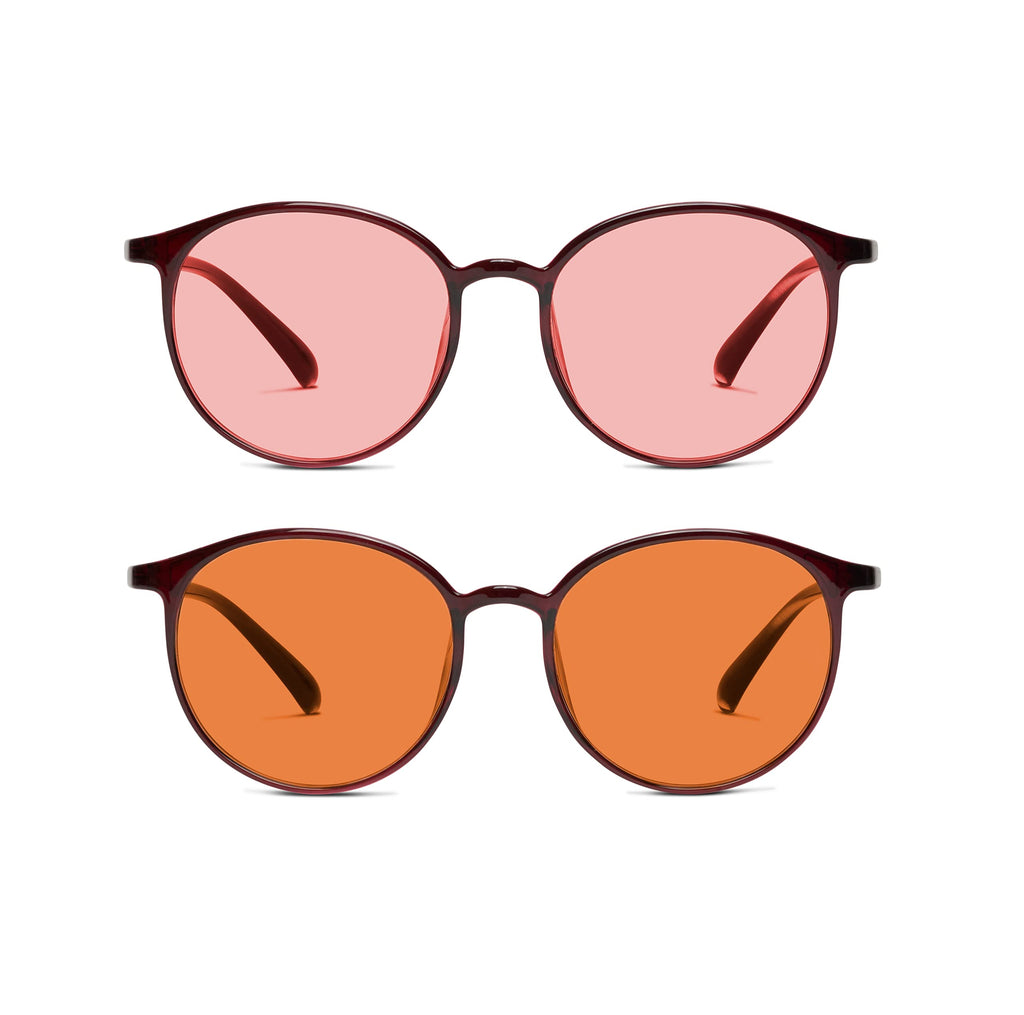 BRADDELL Indoor FL-41 Rose & Outdoor FL-60 Brown Tinted Migraine Light Sensitivity Glasses for Fluorescent LED Glare, Photophobia and Concussion (MEDIUM-SMALL)