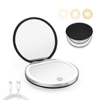Black Compact Mirror with Light, 1X/3X Magnification LED Pocket Mirror | USB Data Cable, Mini, Purse, Pocket, Travel, Gift, makeup, mini, women, essentials, LED, fiberglass
