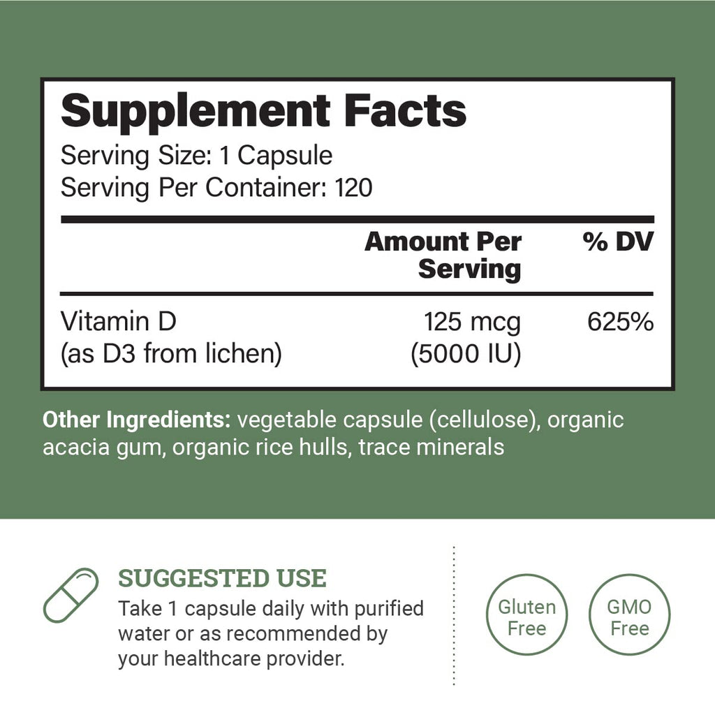 Vegan Vitamin D3 5000 iu Supplement, Supplements for Immune Health & Bones