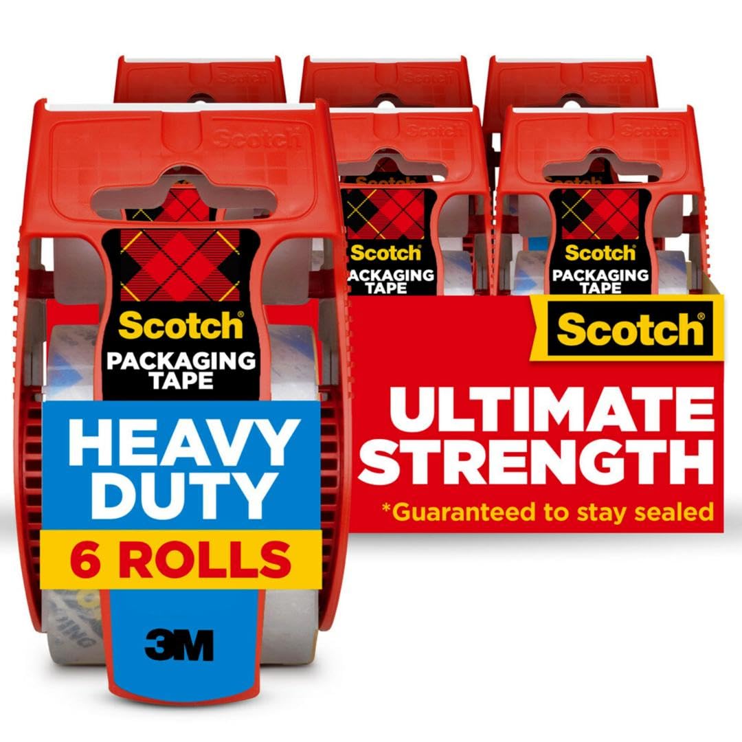 Buy now Scotch Heavy Duty Shipping Packing Tape, Clear, Packing Tape for Moving Boxes and Packaging Supplies, 1.88 in. x 22.2 yd., 6 Roll Dispensers, Moving Supplies 36 Packs at indiglob india