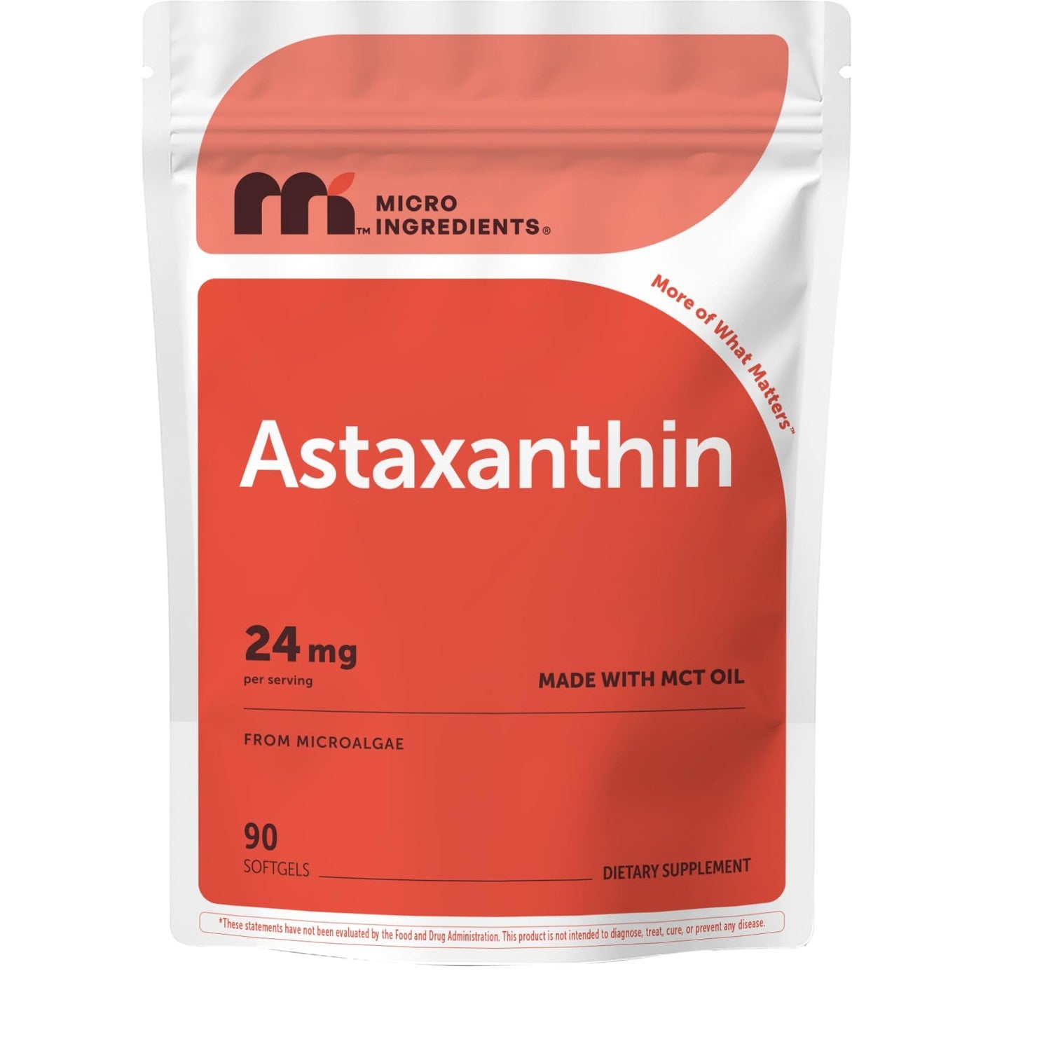 Micro Ingredients Astaxanthin 24mg Per Serving with MCT Oil, 60 Softgels | 2 Month Supply. Natural Microalgae Sourced Astaxanthin Supplement. Easy-to-Swallow. Non-GMO, Gluten Free, Soy Free.