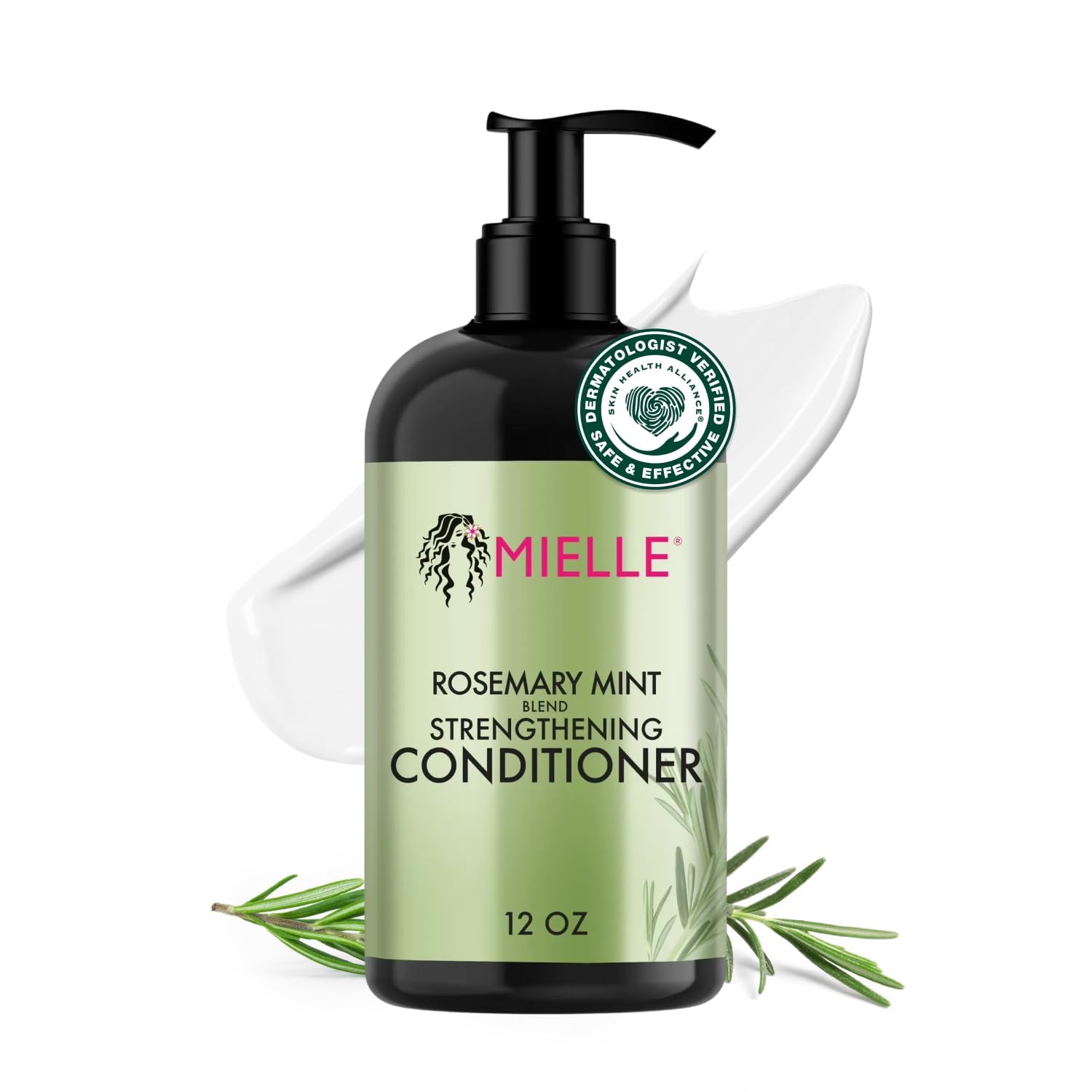 Mielle Organics Rosemary Mint Biotin Strengthening Conditioner, 12 oz | Detangling conditioner, with biotin & pure rosemary extract, hydration boost, manageability support, dry damaged hair care