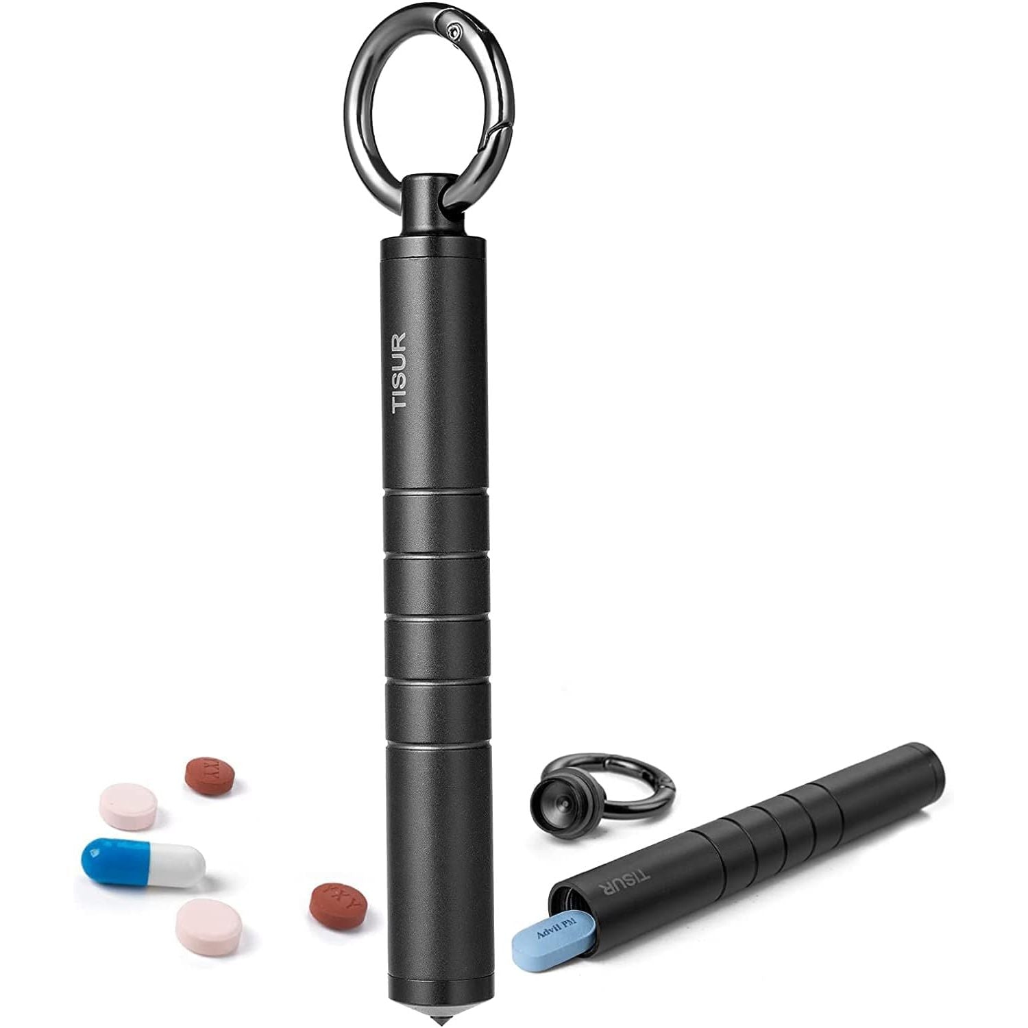 Buy now TISUR Small Travel Pill Box,Titanium Keychain Pill Holder Pill Case,Vitamin Organizer Metal Storage Pill Bottle Tube Container Multitool EDC Every Day Carry for Men Black Titanium at indiglob india