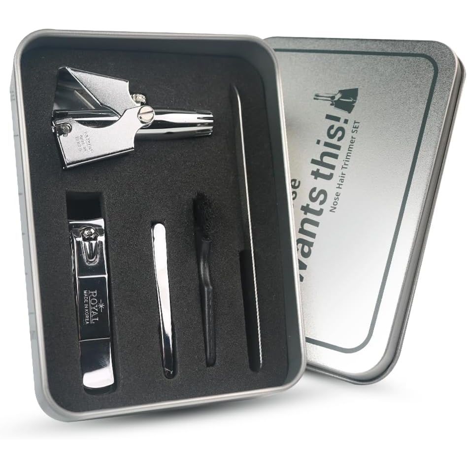 Buy now ROYAL [Made in Korea] Nose Hair Trimmer for Men Set, Birdie Set, with Nail Clippers and Tweezers, Manual, Battery-Free, Waterproof, Painless with Twelve Dual-Edged Blades, Patented Mechanism RET-4 Silver Set at indiglob india