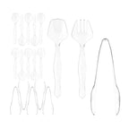 18 Pcs Clear Plastic Serving Utensils Set - 6 Clear Plastic Serving Spoons, 6 Tongs And 6 Forks - Heavy Duty Disposable Serving Utensils Set For Parties
