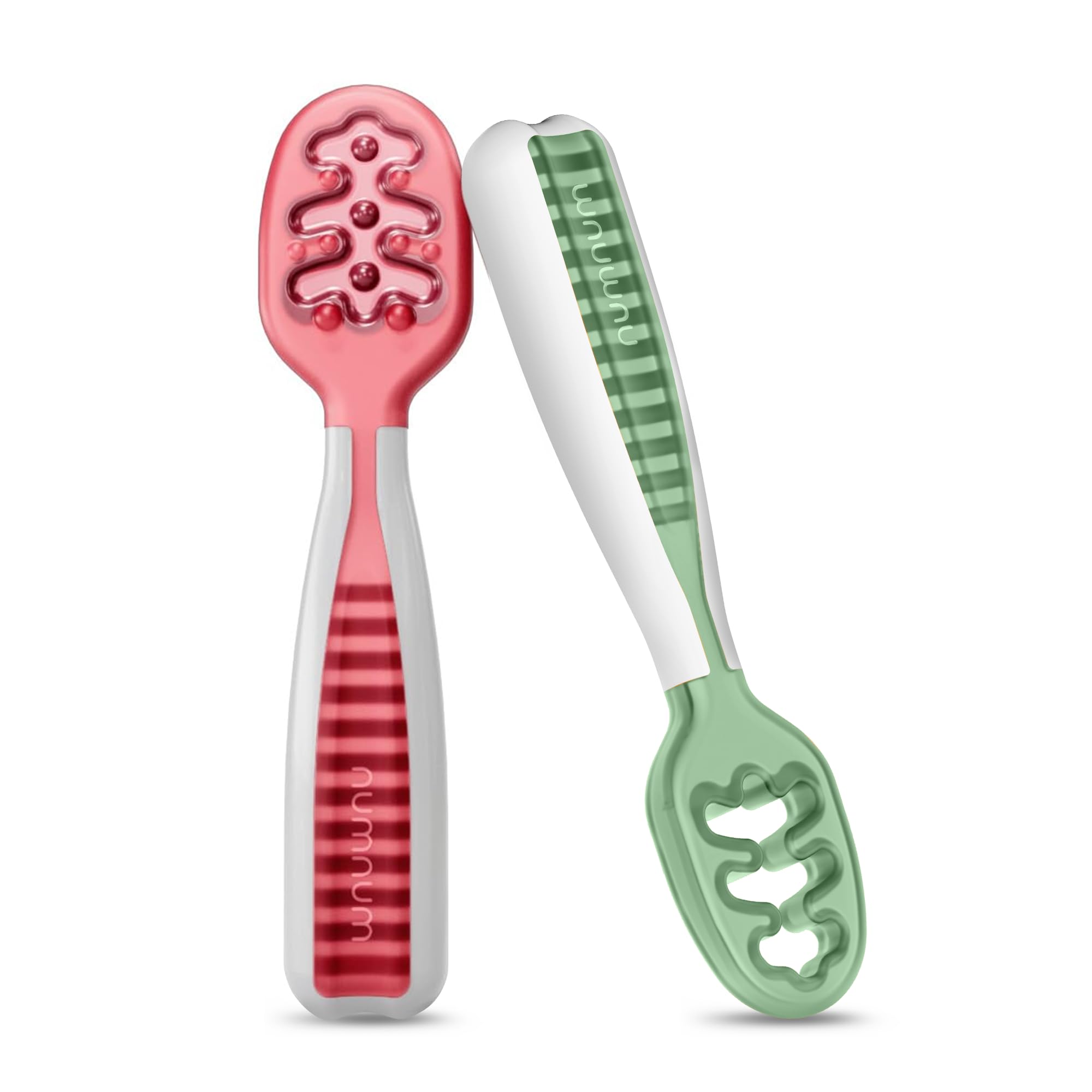 Buy now NumNum Baby Spoons Set, Baby Essentials Pre-Spoon GOOtensils for 6+ Months, First Stage Self-Feeding Spoons for Baby Led Weaning (BLW), Silicone Toddler Utensils, BPA-Free, 2 Pack Gray/Green 18 - Red Green 2 Spoons at indiglob india