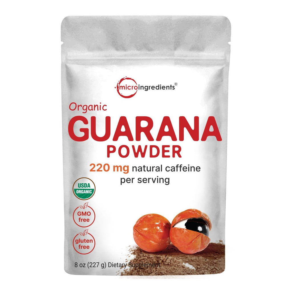 Micro Ingredients Organic Guarana Powder 1,000mg Per Serv, 8 Ounces | 220mg Natural Caffeine Energizer, Brazilian Herbal Extract, Raw, Bulk Superfood, Coffee Substitute, Vegan Friendly, & Non-GMO