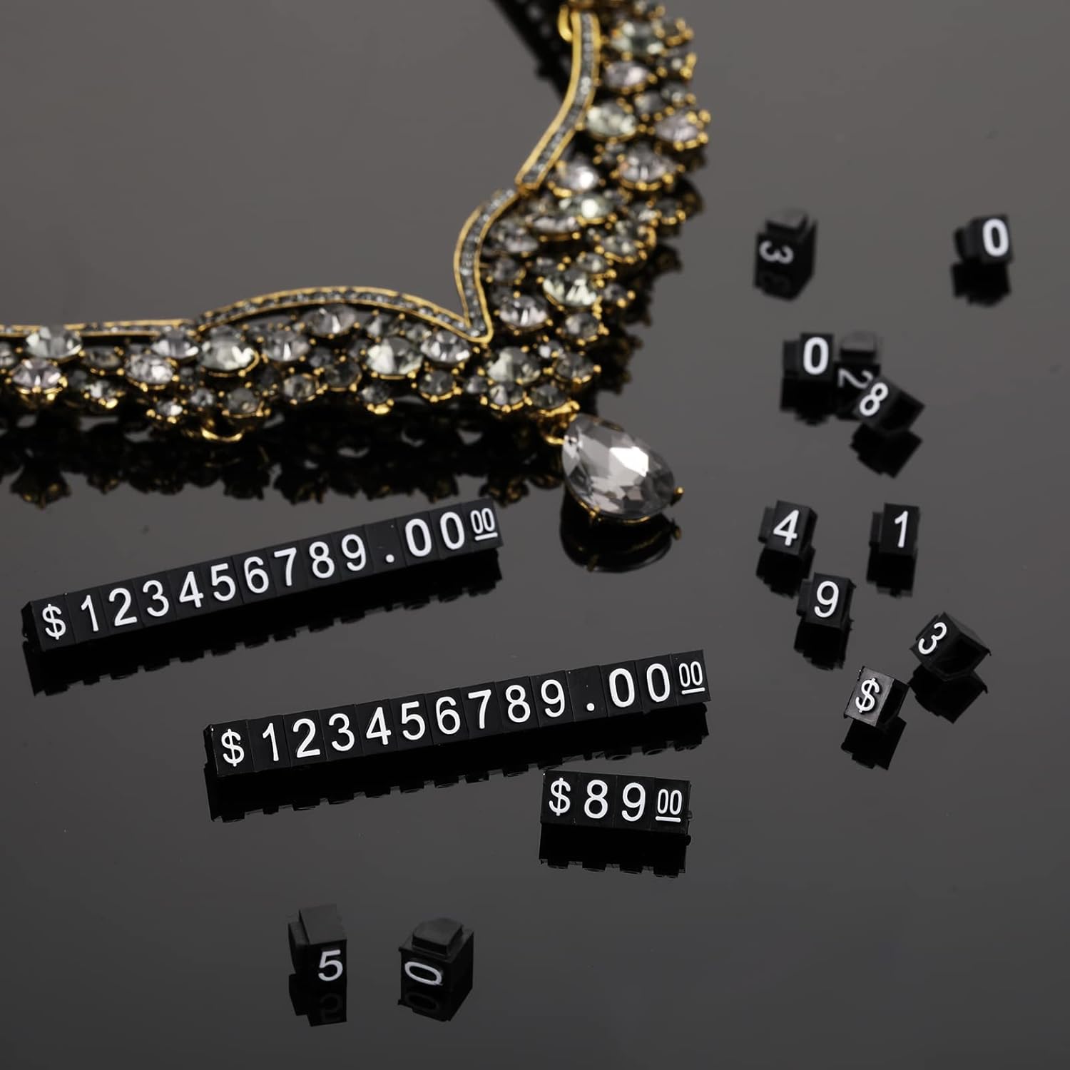 Buy now Qunclay 50 Sets Price Display Cube Number Letter Price Tag Cube Blocks Adjustable Dollar Display Stand Small Counter Kit for Jewelry Retail Vending Machine Shop Signs(White Number,Black) at indiglob india
