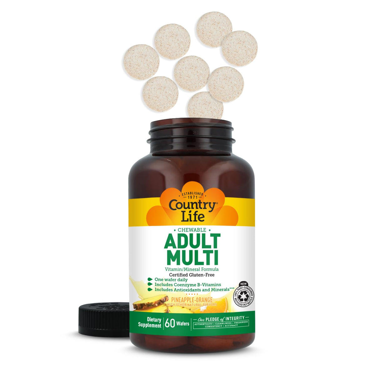 Country Life Adult Chewable Multivitamin, Pineapple Orange, 60 Wafers